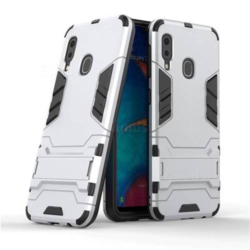 Armor Premium Tactical Grip Kickstand Shockproof Dual Layer Rugged Hard Cover for Samsung Galaxy A20e - Silver
