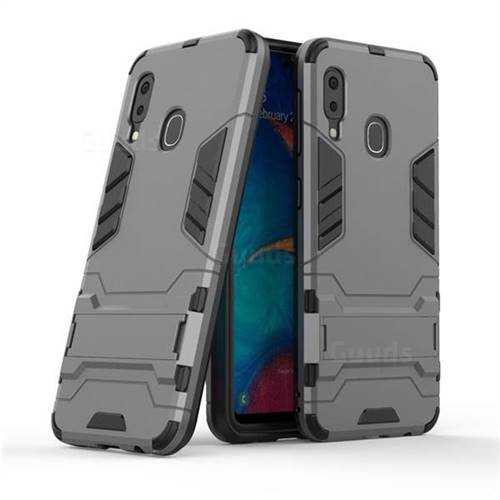 Armor Premium Tactical Grip Kickstand Shockproof Dual Layer Rugged Hard Cover for Samsung Galaxy A20e - Gray