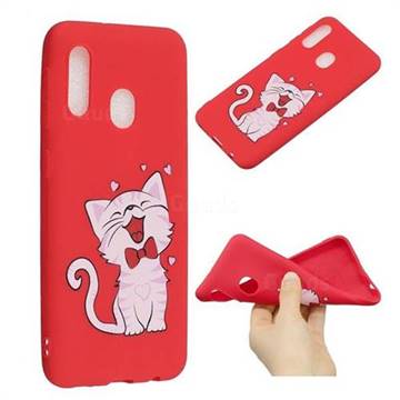 Happy Bow Cat Anti-fall Frosted Relief Soft TPU Back Cover for Samsung Galaxy A20e