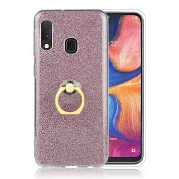 Luxury Soft TPU Glitter Back Ring Cover with 360 Rotate Finger Holder Buckle for Samsung Galaxy A20e - Pink