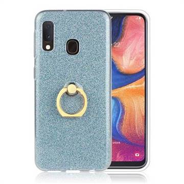 Luxury Soft TPU Glitter Back Ring Cover with 360 Rotate Finger Holder Buckle for Samsung Galaxy A20e - Blue