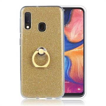 Luxury Soft TPU Glitter Back Ring Cover with 360 Rotate Finger Holder Buckle for Samsung Galaxy A20e - Golden
