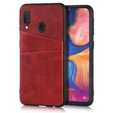 Simple Calf Card Slots Mobile Phone Back Cover for Samsung Galaxy A20e - Red