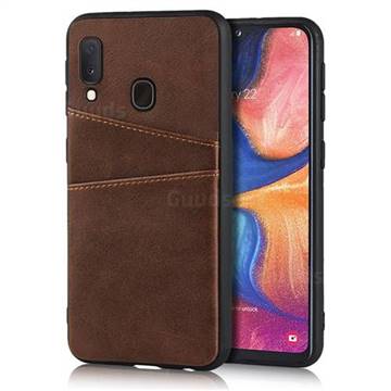 Simple Calf Card Slots Mobile Phone Back Cover for Samsung Galaxy A20e - Coffee
