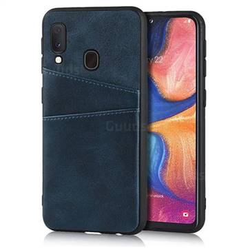 Simple Calf Card Slots Mobile Phone Back Cover for Samsung Galaxy A20e - Blue