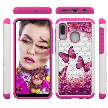 Rose Butterfly Studded Rhinestone Bling Diamond Shock Absorbing Hybrid Defender Rugged Phone Case Cover for Samsung Galaxy A20e