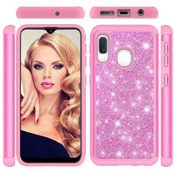 Glitter Rhinestone Bling Shock Absorbing Hybrid Defender Rugged Phone Case Cover for Samsung Galaxy A20e - Pink