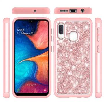 Glitter Rhinestone Bling Shock Absorbing Hybrid Defender Rugged Phone Case Cover for Samsung Galaxy A20e - Rose Gold