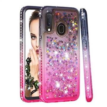 Diamond Frame Liquid Glitter Quicksand Sequins Phone Case for Samsung Galaxy A20e - Gray Pink