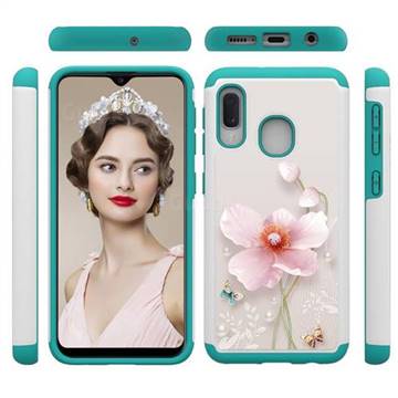 Pearl Flower Shock Absorbing Hybrid Defender Rugged Phone Case Cover for Samsung Galaxy A20e