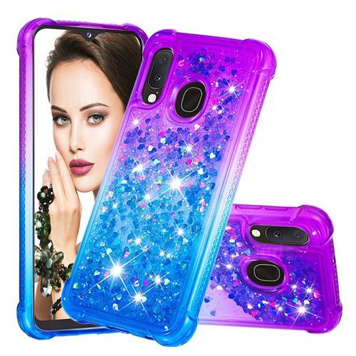 Rainbow Gradient Liquid Glitter Quicksand Sequins Phone Case for Samsung Galaxy A20e - Purple Blue