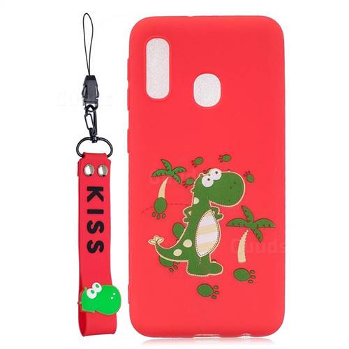Red Dinosaur Soft Kiss Candy Hand Strap Silicone Case for Samsung Galaxy A20e