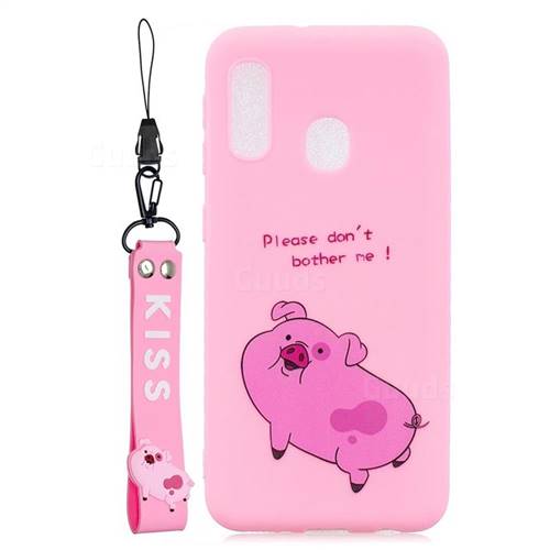 Pink Cute Pig Soft Kiss Candy Hand Strap Silicone Case for Samsung Galaxy A20e