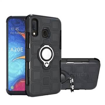 Ice Cube Shockproof PC + Silicon Invisible Ring Holder Phone Case for Samsung Galaxy A20e - Black