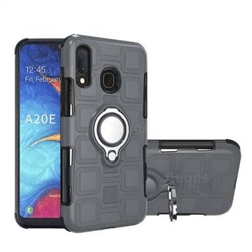 Ice Cube Shockproof PC + Silicon Invisible Ring Holder Phone Case for Samsung Galaxy A20e - Gray