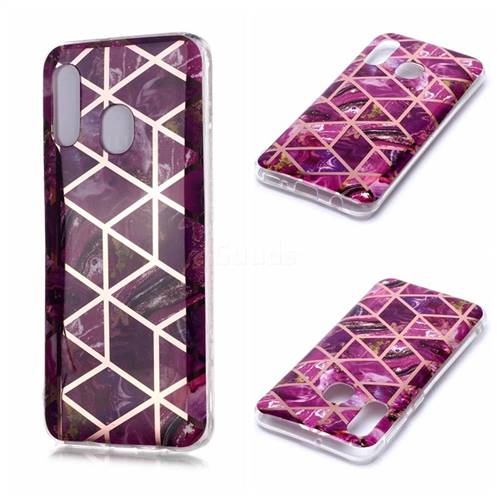 Purple Rhombus Galvanized Rose Gold Marble Phone Back Cover for Samsung Galaxy A20e