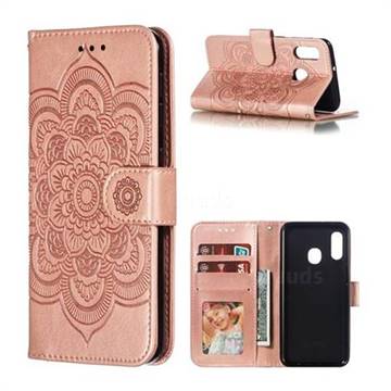 Intricate Embossing Datura Solar Leather Wallet Case for Samsung Galaxy A20e - Rose Gold
