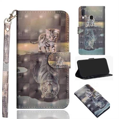 Tiger and Cat 3D Painted Leather Wallet Case for Samsung Galaxy A20e