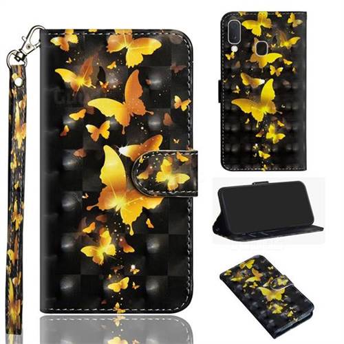 Golden Butterfly 3D Painted Leather Wallet Case for Samsung Galaxy A20e