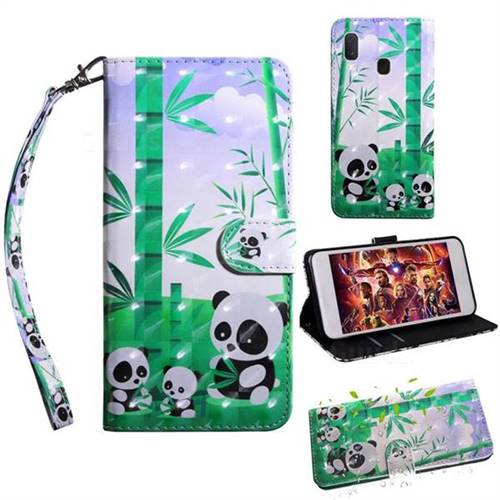 Eating Bamboo Pandas 3D Painted Leather Wallet Case for Samsung Galaxy A20e