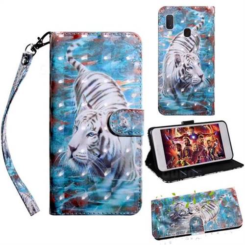 White Tiger 3D Painted Leather Wallet Case for Samsung Galaxy A20e