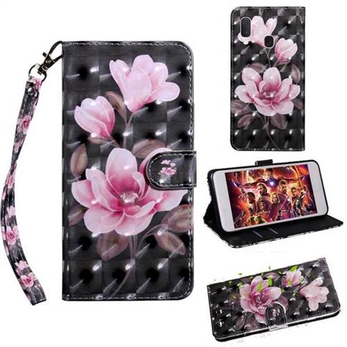 Black Powder Flower 3D Painted Leather Wallet Case for Samsung Galaxy A20e