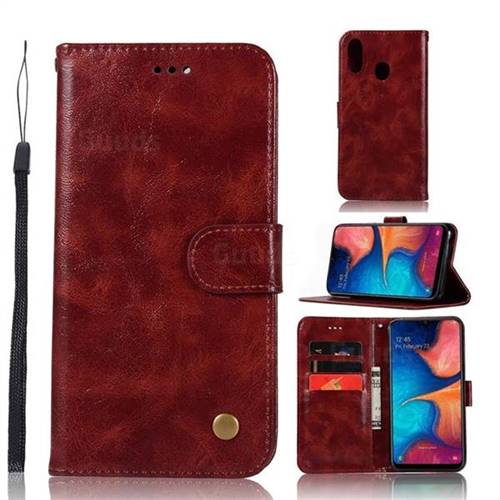 Luxury Retro Leather Wallet Case for Samsung Galaxy A20e - Wine Red