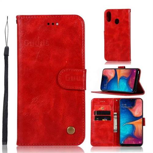 Luxury Retro Leather Wallet Case for Samsung Galaxy A20e - Red