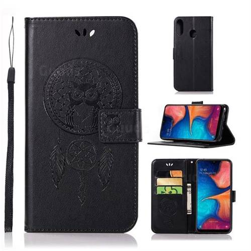 Intricate Embossing Owl Campanula Leather Wallet Case for Samsung Galaxy A20e - Black