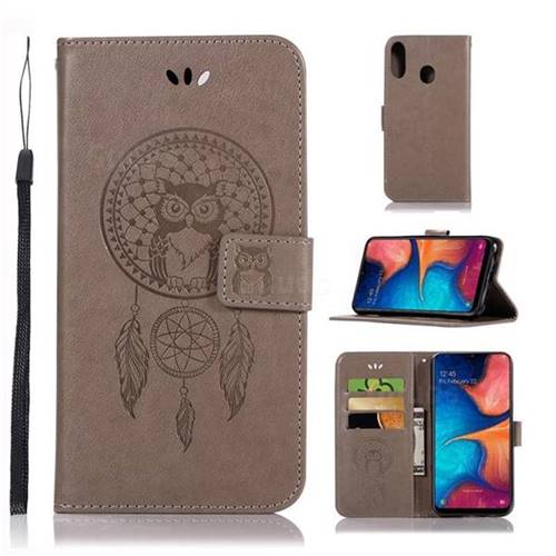 Intricate Embossing Owl Campanula Leather Wallet Case for Samsung Galaxy A20e - Grey
