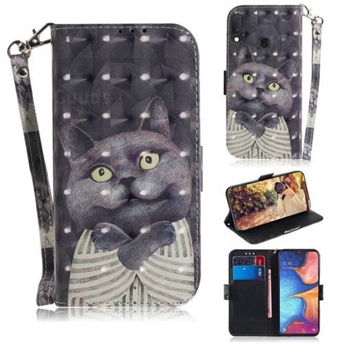 Cat Embrace 3D Painted Leather Wallet Phone Case for Samsung Galaxy A20e