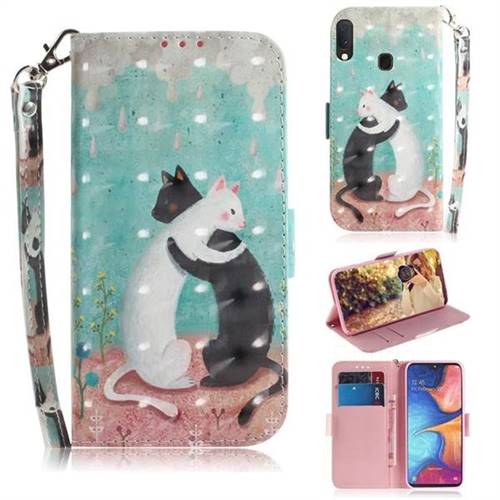 Black and White Cat 3D Painted Leather Wallet Phone Case for Samsung Galaxy A20e
