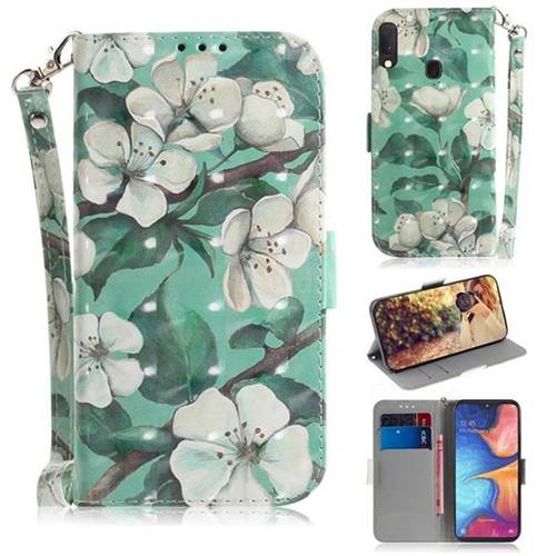 Watercolor Flower 3D Painted Leather Wallet Phone Case for Samsung Galaxy A20e