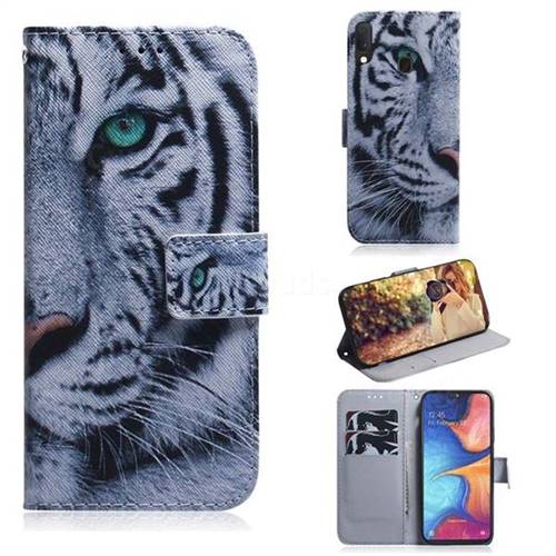 White Tiger PU Leather Wallet Case for Samsung Galaxy A20e