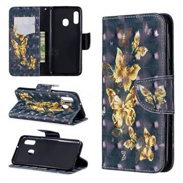 Silver Golden Butterfly 3D Painted Leather Wallet Phone Case for Samsung Galaxy A20e