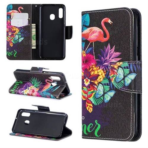 Flowers Flamingos Leather Wallet Case for Samsung Galaxy A20e