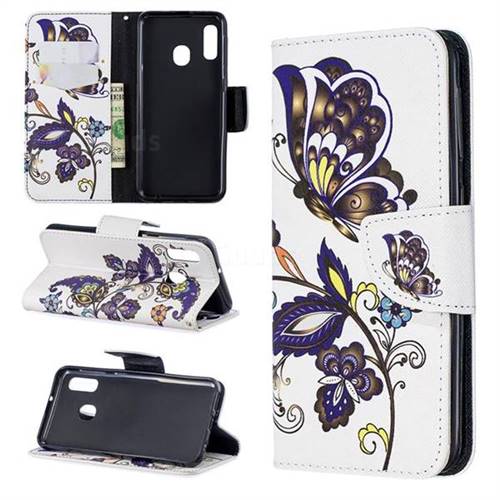 Butterflies and Flowers Leather Wallet Case for Samsung Galaxy A20e