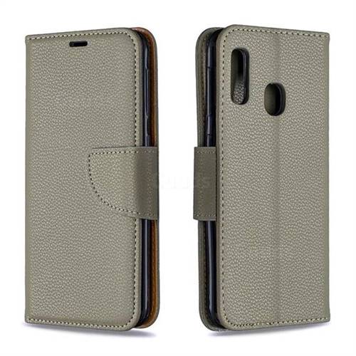 Classic Luxury Litchi Leather Phone Wallet Case for Samsung Galaxy A20e - Gray