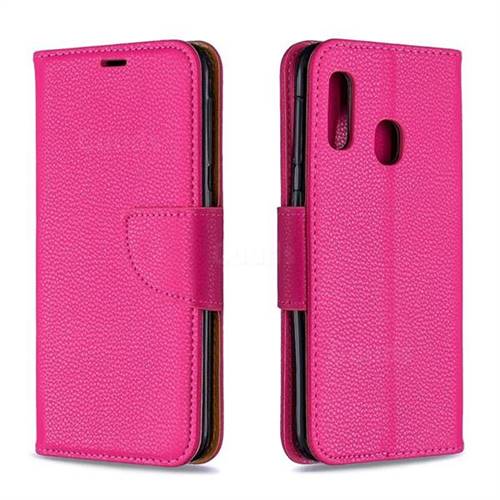 Classic Luxury Litchi Leather Phone Wallet Case for Samsung Galaxy A20e - Rose