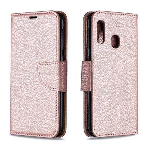 Classic Luxury Litchi Leather Phone Wallet Case for Samsung Galaxy A20e - Golden