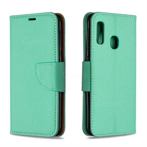Classic Luxury Litchi Leather Phone Wallet Case for Samsung Galaxy A20e - Green
