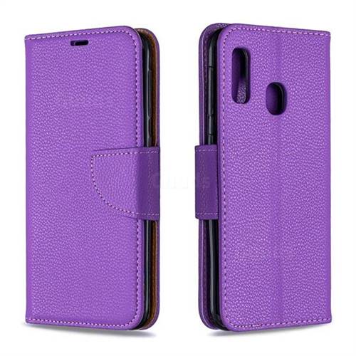 Classic Luxury Litchi Leather Phone Wallet Case for Samsung Galaxy A20e - Purple