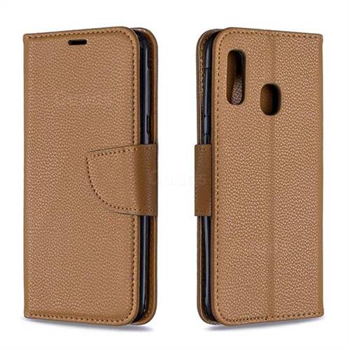 Classic Luxury Litchi Leather Phone Wallet Case for Samsung Galaxy A20e - Brown