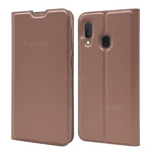 Ultra Slim Card Magnetic Automatic Suction Leather Wallet Case for Samsung Galaxy A20e - Rose Gold