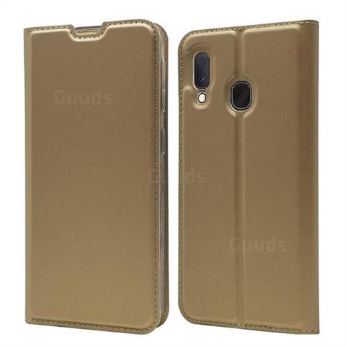 Ultra Slim Card Magnetic Automatic Suction Leather Wallet Case for Samsung Galaxy A20e - Champagne