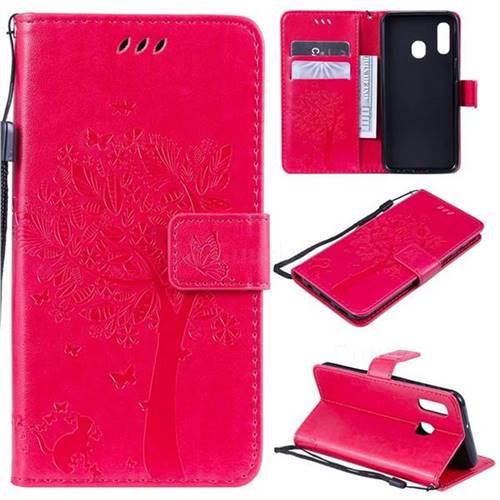 Embossing Butterfly Tree Leather Wallet Case for Samsung Galaxy A20e - Rose