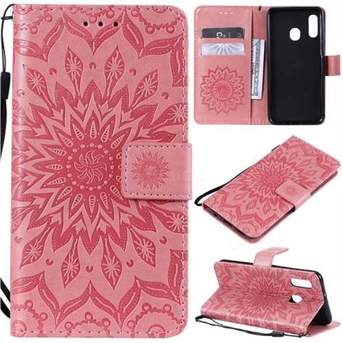 Embossing Sunflower Leather Wallet Case for Samsung Galaxy A20e - Pink