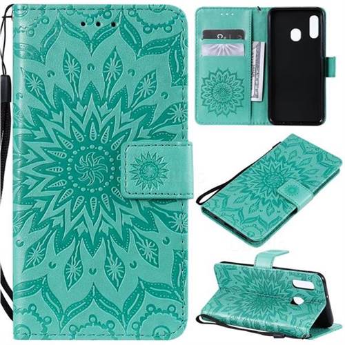 Embossing Sunflower Leather Wallet Case for Samsung Galaxy A20e - Green
