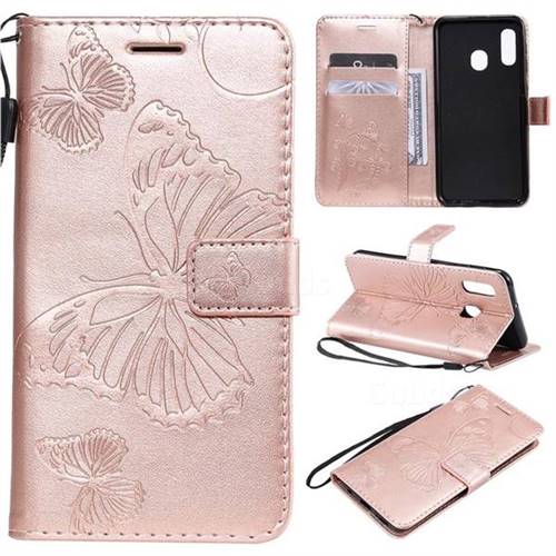 Embossing 3D Butterfly Leather Wallet Case for Samsung Galaxy A20e - Rose Gold