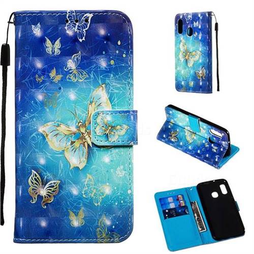 Gold Butterfly 3D Painted Leather Wallet Case for Samsung Galaxy A20e